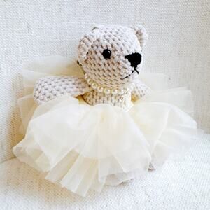Tutu Scrunch Coquette Ballerina Bear Bag Charm Keychain Cream